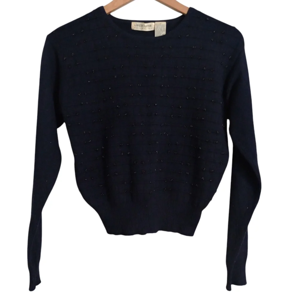 Vintage  Liz Claiborne Merino wool beaded sweater
